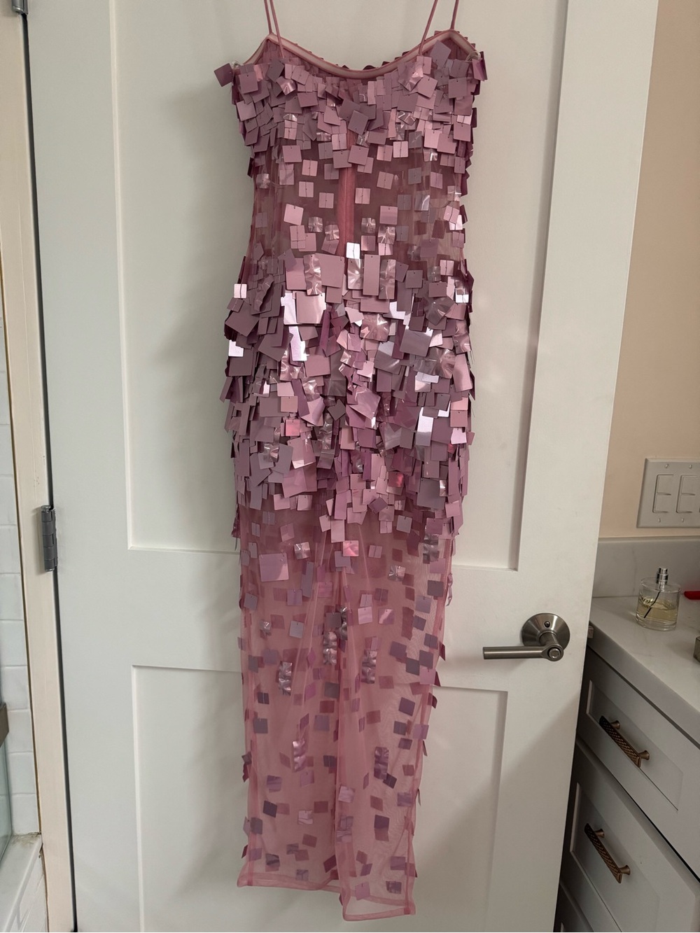 Carmin Retrofete Pink Sequin Strapless Column Dress - Picture 5 of 6
